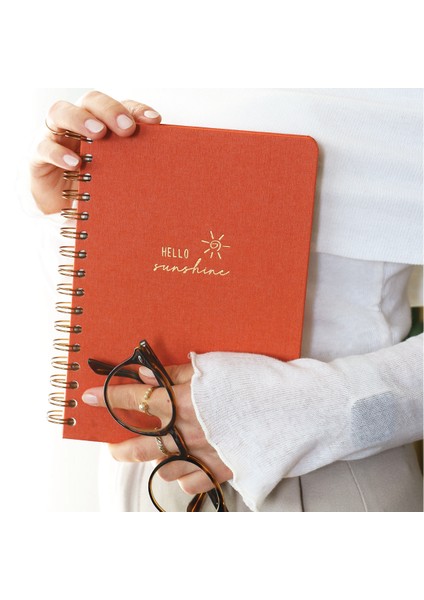 A5 Spiralli Sert Kapak Keten Kareli Tarihsiz Not Defteri Mercan