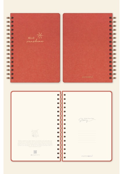 A5 Spiralli Sert Kapak Keten Kareli Tarihsiz Not Defteri Mercan