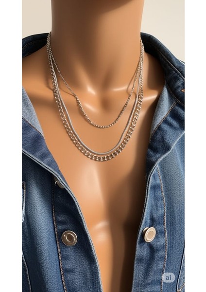 Gümüş Renkli Katmanlı Unisex Kolye Tasarımı