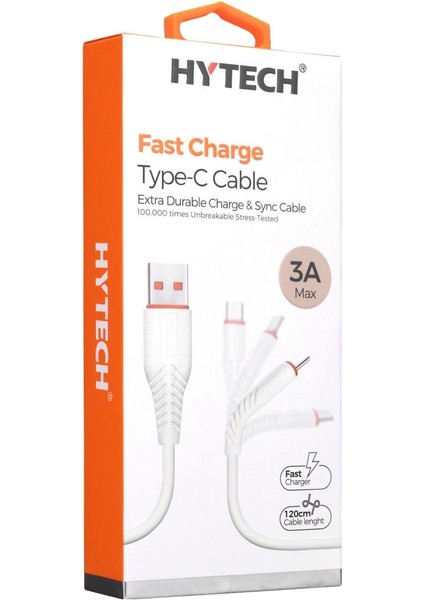 HY-X435 1.2 Metre 3A Type-C Beyaz Data + Şarj Kablosu