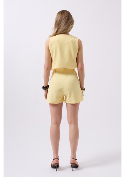 Pileli Yüksek Bel Sarı Şort indirimleri