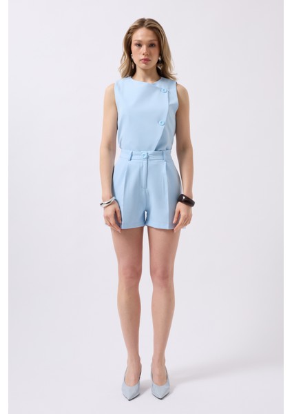 Pileli Yüksek Bel Bebe Mavi Şort fiyatları