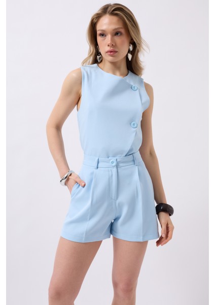 Pileli Yüksek Bel Bebe Mavi Şort fırsatları