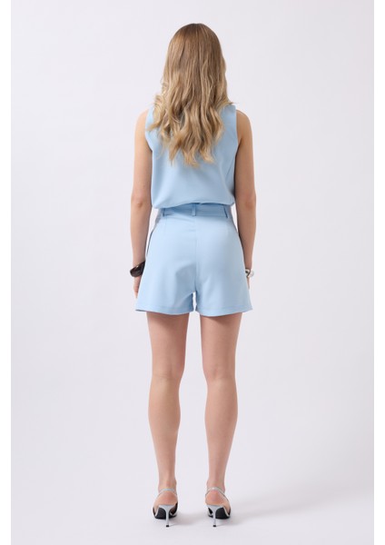 Pileli Yüksek Bel Bebe Mavi Şort indirimleri