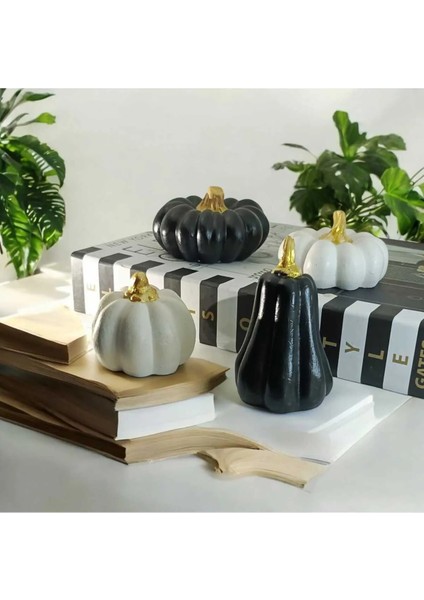 4'lü Siyah Beyaz Balkabağı Dekoratif Biblo Set. Renkli Kabak Seti modelleri
