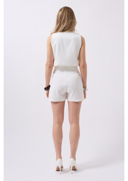 Pileli Yüksek Bel Beyaz Şort indirimleri