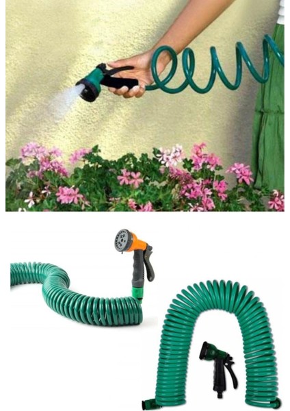30 Metre Spiral Hortum + 4 Fonksiyonlu Özel Sulama Tabancası (5047)