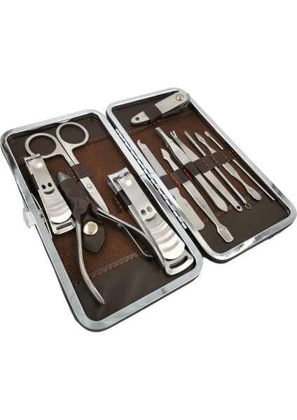 Çantalı Manikür Pensi Profesyonel ve Manikür Pedikür Seti 13 Parça Tırnak Eti Itici ve Cımbız (5047)