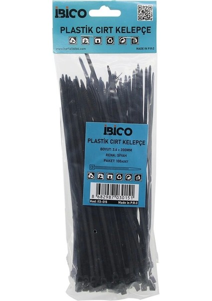 Siyah 3.6X200MM Plastik Cırt Kelepçe 100PCS (5047)