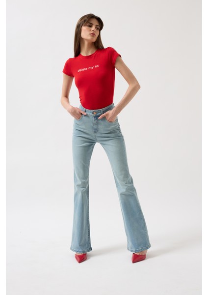 Yüksek Bel Basic Skinny Buz Mavi Jean