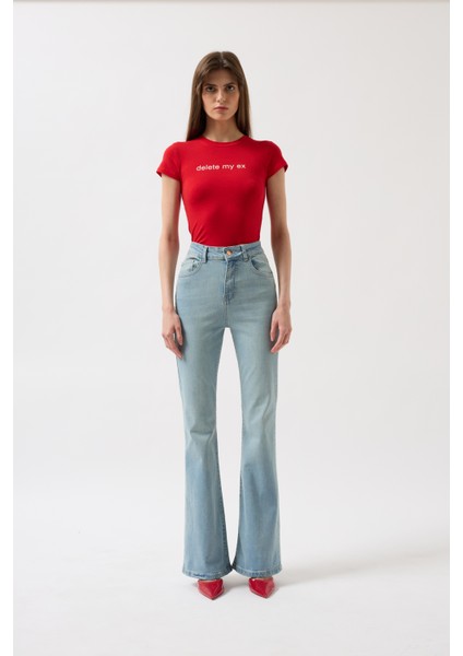 Yüksek Bel Basic Skinny Buz Mavi Jean