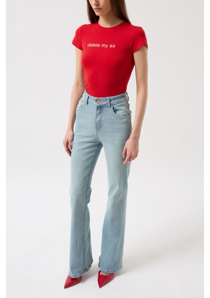 Yüksek Bel Basic Skinny Buz Mavi Jean
