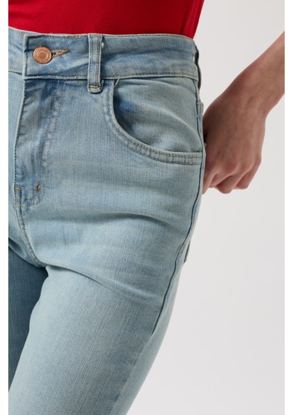 Yüksek Bel Basic Skinny Buz Mavi Jean