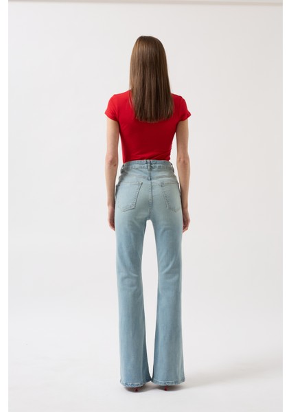 Yüksek Bel Basic Skinny Buz Mavi Jean