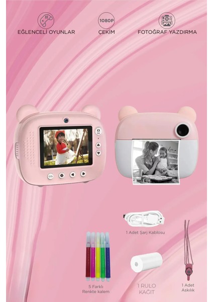 CMR14 Pembe Dijital Video Fotoğraf Çocuk Kamerası Anlık Termal Resim Kağıt Baskılı Yazıcı fırsatları