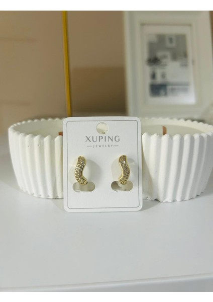 Gold Zirkon Taşlı Küpe