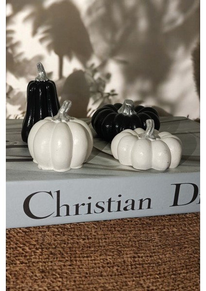 4'lü Gümüş Detaylı Balkabağı Dekoratif Biblo Set. Siyah Beyaz Kabak Seti fiyatları