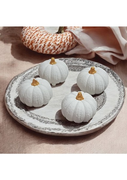 4lü Minik Beyaz Gold Balkabağı Dekoratif Biblo Seti Halloween (3cm) modelleri