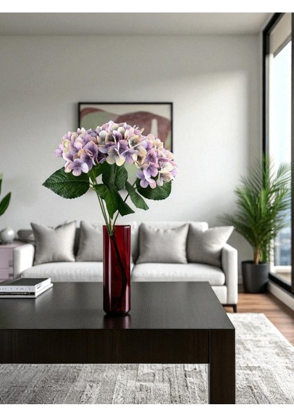 Yapay Çiçek Islak Ortanca Demeti 5 Dal Mor Yapay Salon Çiçeği Masa Üstü Dekor Çiçek Buketi 43 cm