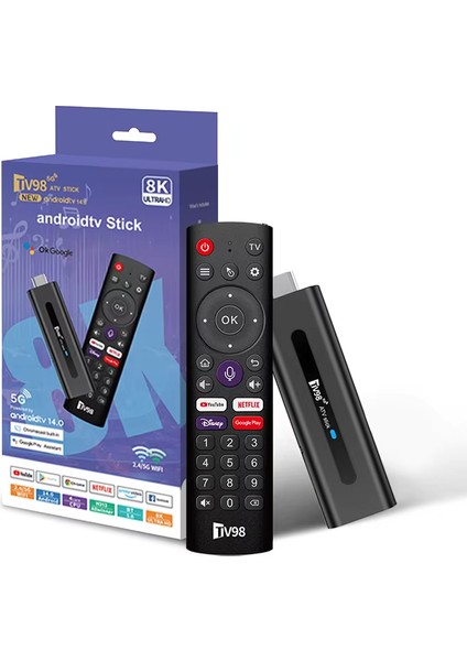 8k Smart Tv Box 5g Android 14 2GB-16GB Akıllı Tv Stick Google Asistan Google Play Netflix Amazon Prime Dolby Atmos