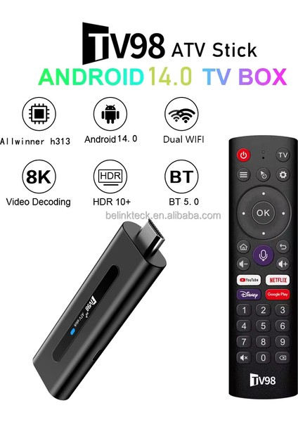 8k Smart Tv Box 5g Android 14 2GB-16GB Akıllı Tv Stick Google Asistan Google Play Netflix Amazon Prime Dolby Atmos