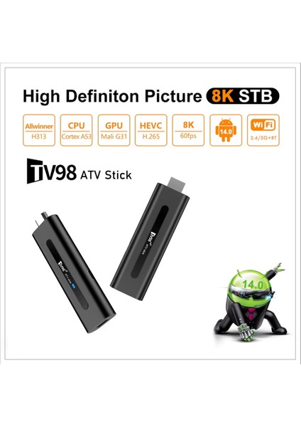 8k Smart Tv Box 5g Android 14 2GB-16GB Akıllı Tv Stick Google Asistan Google Play Netflix Amazon Prime Dolby Atmos