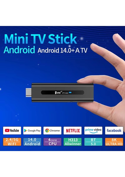 8k Smart Tv Box 5g Android 14 2GB-16GB Akıllı Tv Stick Google Asistan Google Play Netflix Amazon Prime Dolby Atmos
