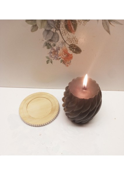 Soya Max Aroma Terapi Kokulu Desenli Mum ve Inci Desenli Ahşap Mum Altlığı