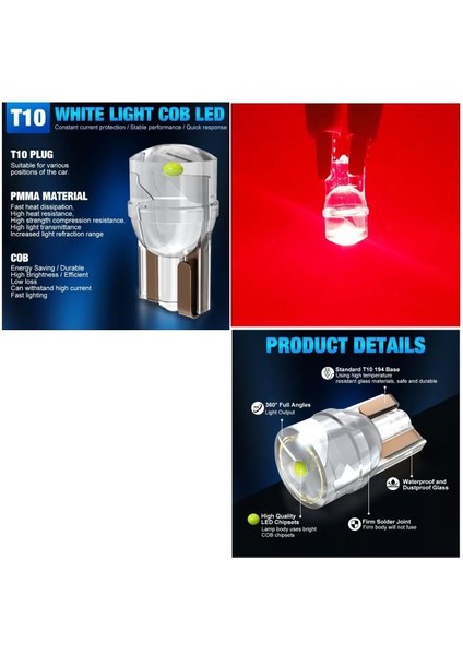 T10 LED Red T10 LED Dipsiz Ampul Profosyonel Copılot Seri Kırmızı