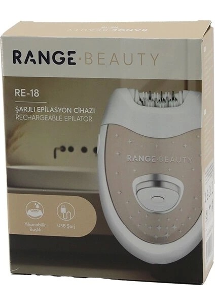 Range Beauty Re-18 Epilasyon Cihazı Epilatör USB ŞARJLI=50DK 2 Kademe Hız Yıkanabilir Başlık=18 Çift Cımbız (5047)