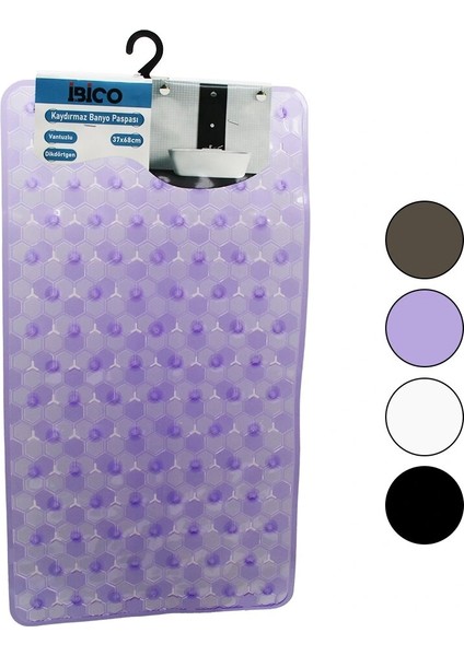 Dikdörtgen - Lüx Pvc Petek Desen - Şeffaf-Buzlu 98PCS Vantuz Kaydırmaz Banyo - Küvet Paspas 37X68CM (5047)