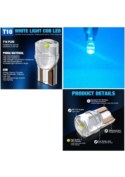 T10 LED Ice Blue T10 LED Dipsiz Ampul Profosyonel Copılot Seri Buz Mavi