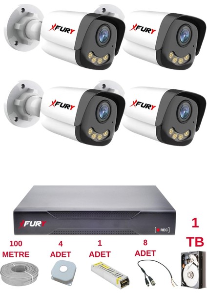 4 Kameralı 4 Warm LED Gece Renkli Görüş-Cepten Izle-Su Geçirmez Güvenlik Kamerası Seti 1tb fiyatları