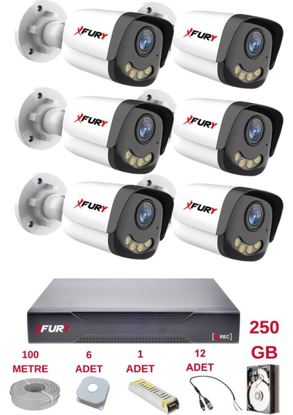 6 Kameralı 4 Warm LED Gece Renkli Görüş-Cepten Izle-Su Geçirmez Güvenlik Kamerası Seti 250GB fiyatları