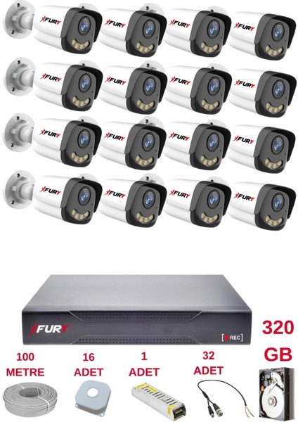16 Kameralı 4 Warm LED Gece Renkli Görüş-Cepten Izle-Su Geçirmez Güvenlik Kamerası Seti 320GB fiyatları