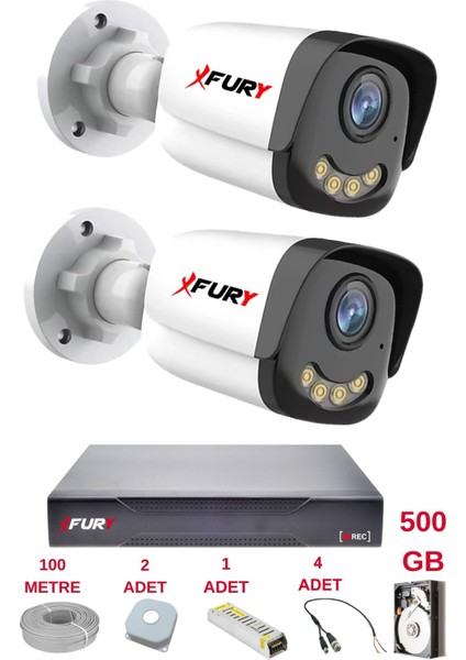 2 Kameralı 4 Warm LED Gece Renkli Görüş-Cepten Izle-Su Geçirmez Güvenlik Kamerası Seti 500GB fiyatları