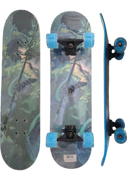 Desenli Kaykay Işıklı Silikon Tekerlekli Zımparalı Kaykay 80 cm Abec 7 Kanada Akağacı Skateboard