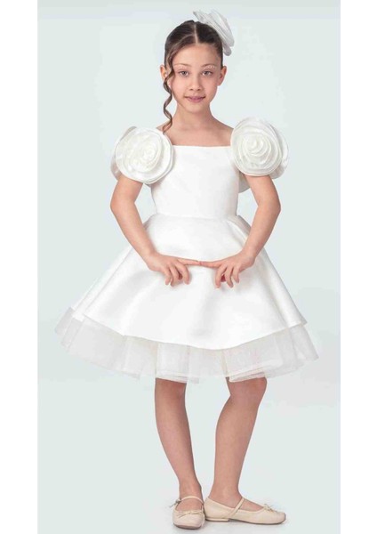 Beyaz Saten Kiz Cocuk Abiye Elbise fiyatları