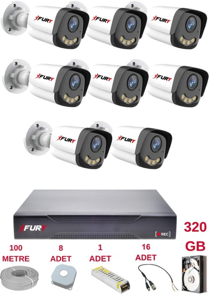 8 Kameralı 4 Warm LED Gece Renkli Görüş-Cepten Izle-Su Geçirmez Güvenlik Kamerası Seti 320GB fiyatları