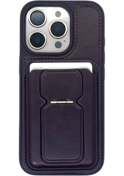 iPhone 13 Pro Max Uyumlu Standlı Kartlıklı Magsafe Wireless Şarj Özellikli Deri Cüzdan Kılıf