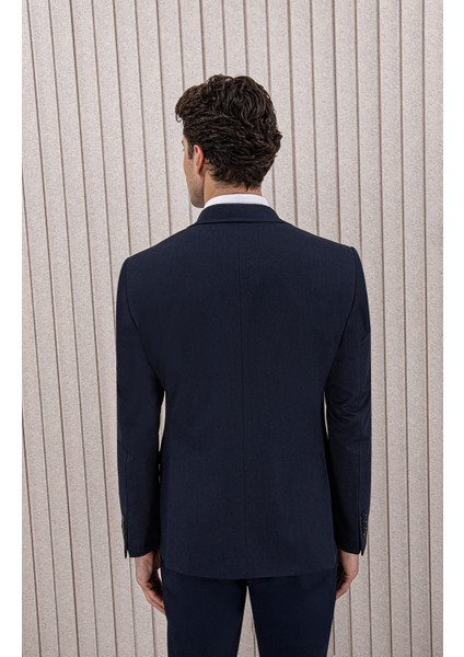 Erkek Likralı Slim Fit Sivri Yaka Yelekli Takım Elbise