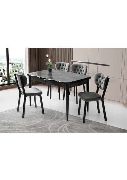 Açılır Yemek Masası Martha (Mdf)Lake Panel - Kapalı 130X80/AÇIK 160X80 Siyah Mermer Desenli Ahşap Ayaklı (SADECE MASA)