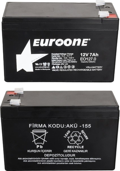 Euroone EO127.0 12 Volt - 7 Amper Akü (150 x 65 x 90 Mm) (5047) fiyatları