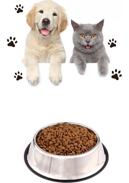 Hayvanlar Için Çelik Kaydırmaz Orta Boy Su Mama Vb. Kabı Kedi Köpek Su Mama Kabı (Alt Taban: 18 Cm)