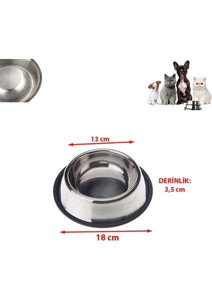 Hayvanlar Için Çelik Kaydırmaz Orta Boy Su Mama Vb. Kabı Kedi Köpek Su Mama Kabı (Alt Taban: 18 Cm) fiyatları