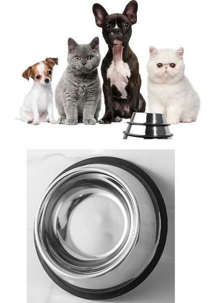 Hayvanlar Için Çelik Kaydırmaz Orta Boy Su Mama Vb. Kabı Kedi Köpek Su Mama Kabı (Alt Taban: 18 Cm) indirimleri