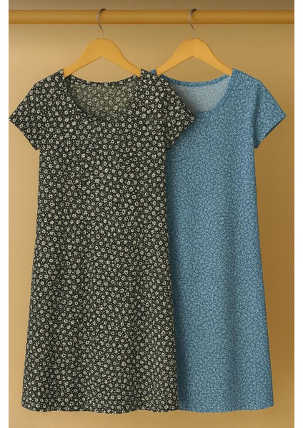 2 Adet Dökümlü Rahat Kalıp Günlük Penye Kumaş Elbise