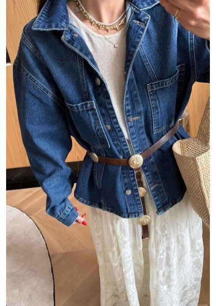 Önü Dikişli Çift Cepli Denim Ceket