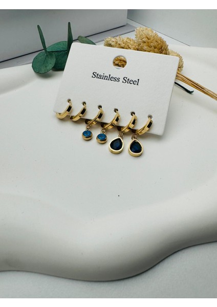 Taşlı 6'lı Küpe (Gold) KP32