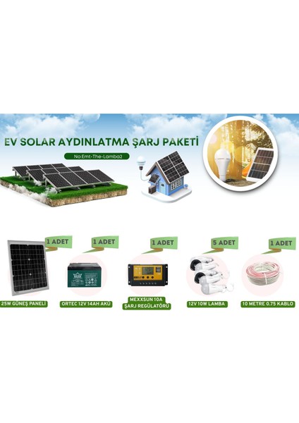 25 Watt Monokristal Panelli Güneş Enerji Paketi 5 Lamba Solar Aydınlatma Telefon Şarj fiyatları